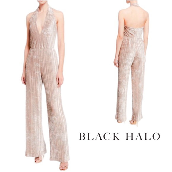 NEW Black Halo Crushed Velvet Denley Emperador Jumpsuit - Picture 1 of 10